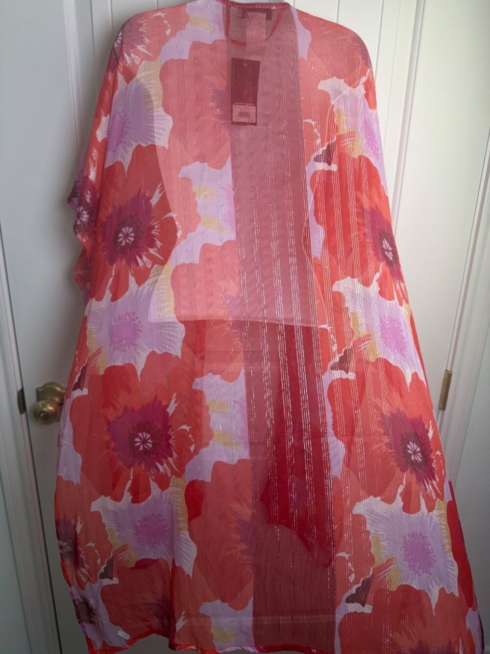 Nine West Sheer Floral Open-Front Kimono One Size Red/Purple Multicolor, NWT - Picture 5 of 8